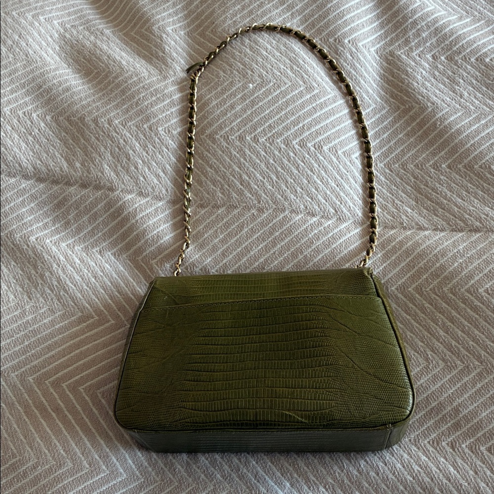 Ann Taylor Green Textured Shoulder Bag with Chain Strap - Picture 2 of 2